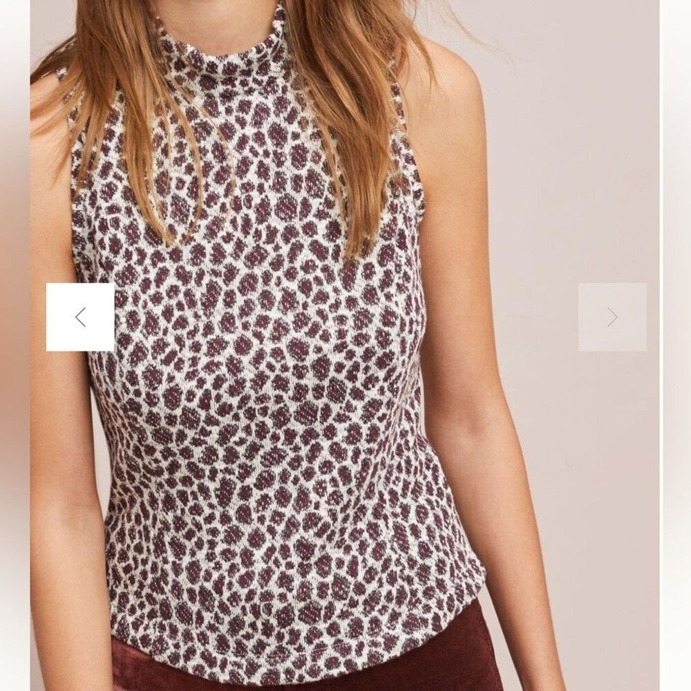 Anthropologie's Sz L Akemi + Kin leopard cheetah Mock Neck Sleeveless Swing Top